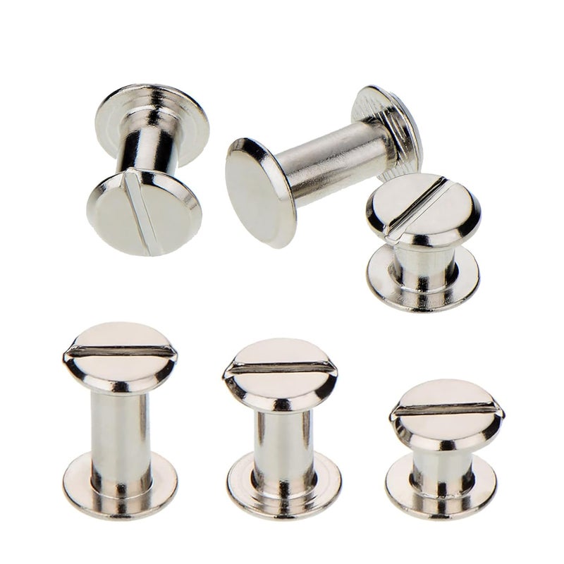 ANRUIDE 100 Set M4 Chicago Binding Screws Leather Screw Nail Rivet Button Solid Belt Tack Screw,for DIY Leather Decoration Bookbinding(Silvery 1/4 5/16 3/8 Inches) - Image 1